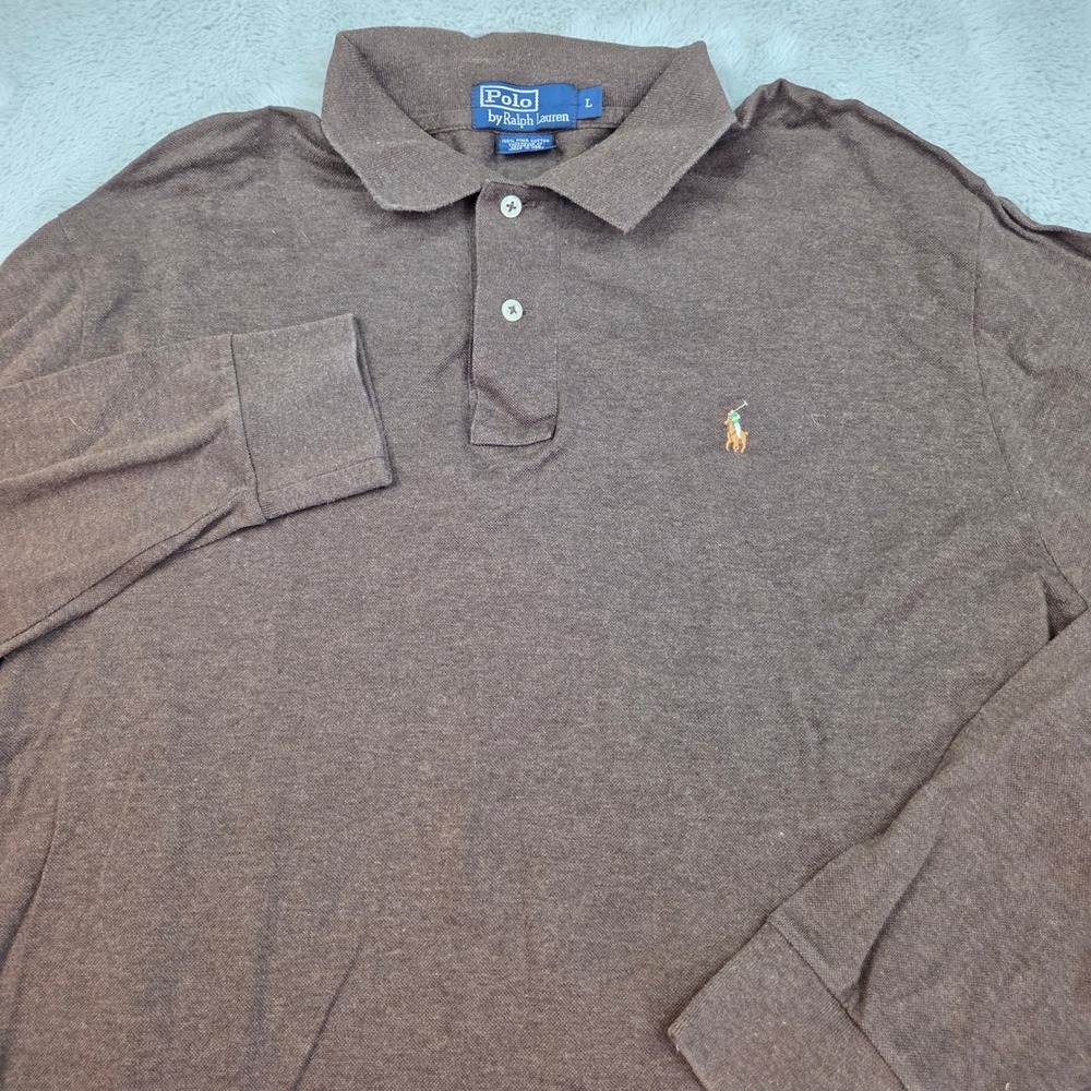 Polo Ralph Lauren Long Sleeve Polo Mens L Pima Cotton Classic Flesh Pony Brown